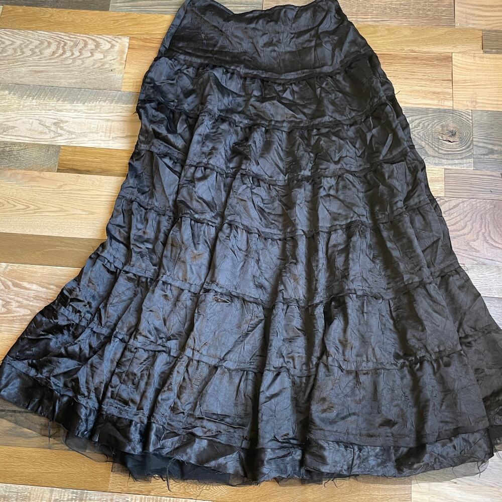 Charlotte Russe Black Crinkle Maxi Skirt Womens Small Tiered Gothic